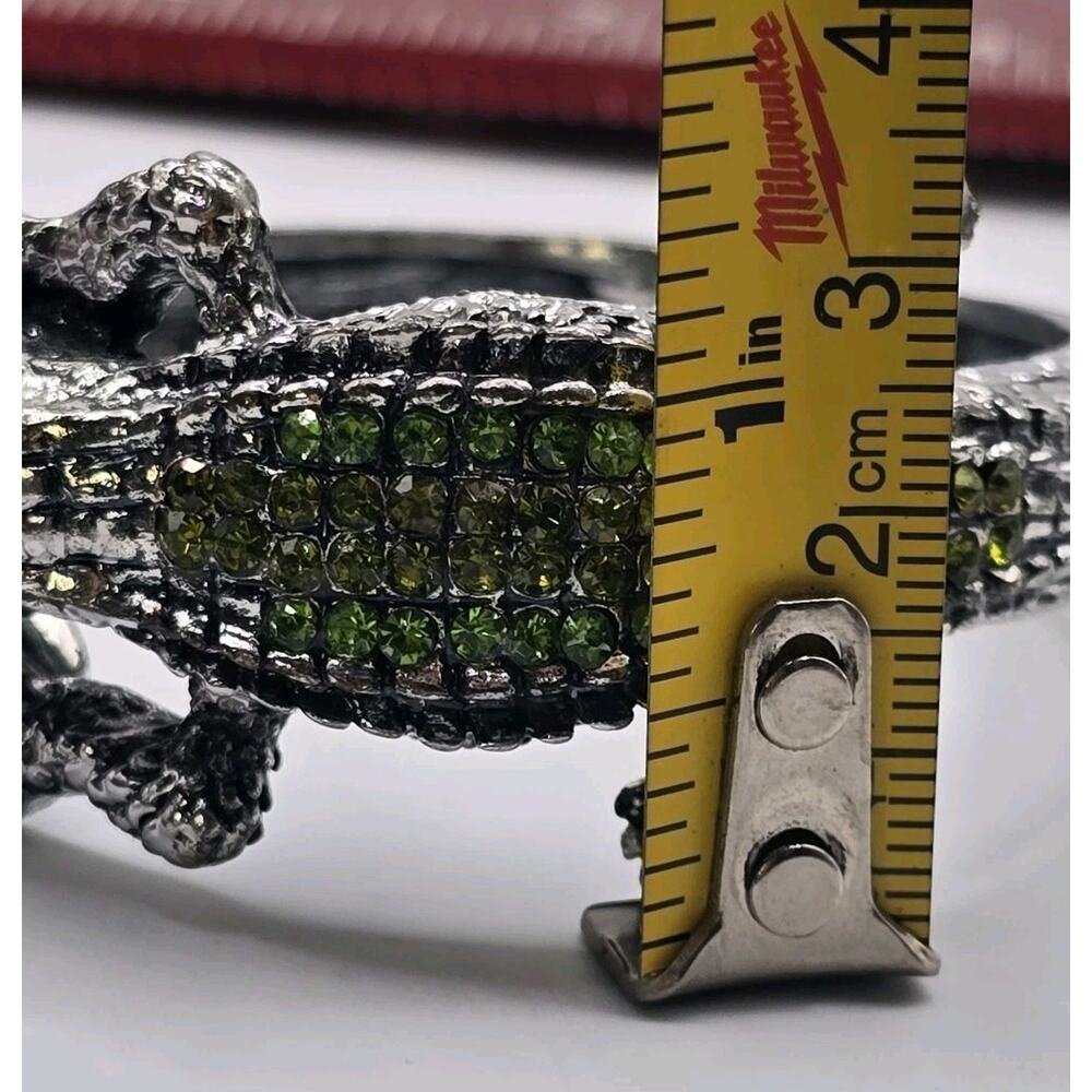 Bracelet Alligator Crocodile Green Blue Rhinestones Pave Setting Hinged Cuff - Picture 6 of 11